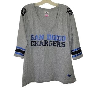 Pink Victoria's Secret San Diego Chargers NFL 3/4 Sleeve V-Neck Top Gray Blue Lg